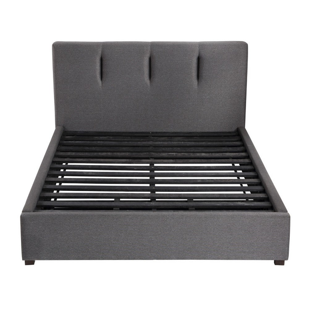 Orra Full Platform Bed | Padded Headboard | Channel Stitch Gray Polyester