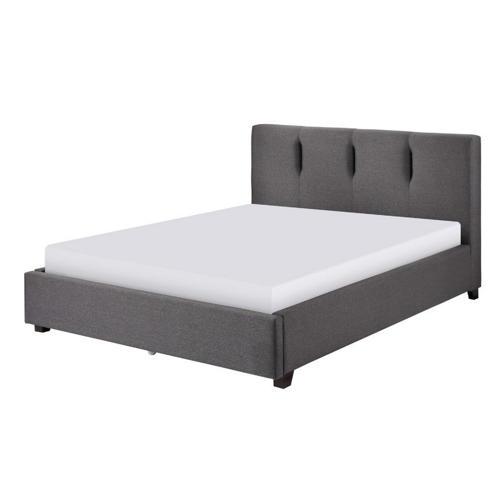 Orra Full Platform Bed | Padded Headboard | Channel Stitch Gray Polyester