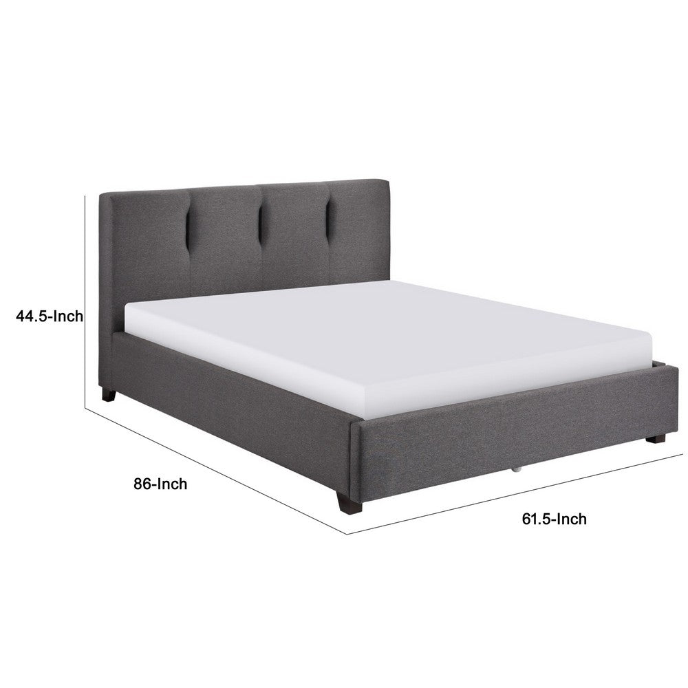 Orra Full Platform Bed | Padded Headboard | Channel Stitch Gray Polyester