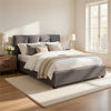 Orra Full Platform Bed | Padded Headboard | Channel Stitch Gray Polyester