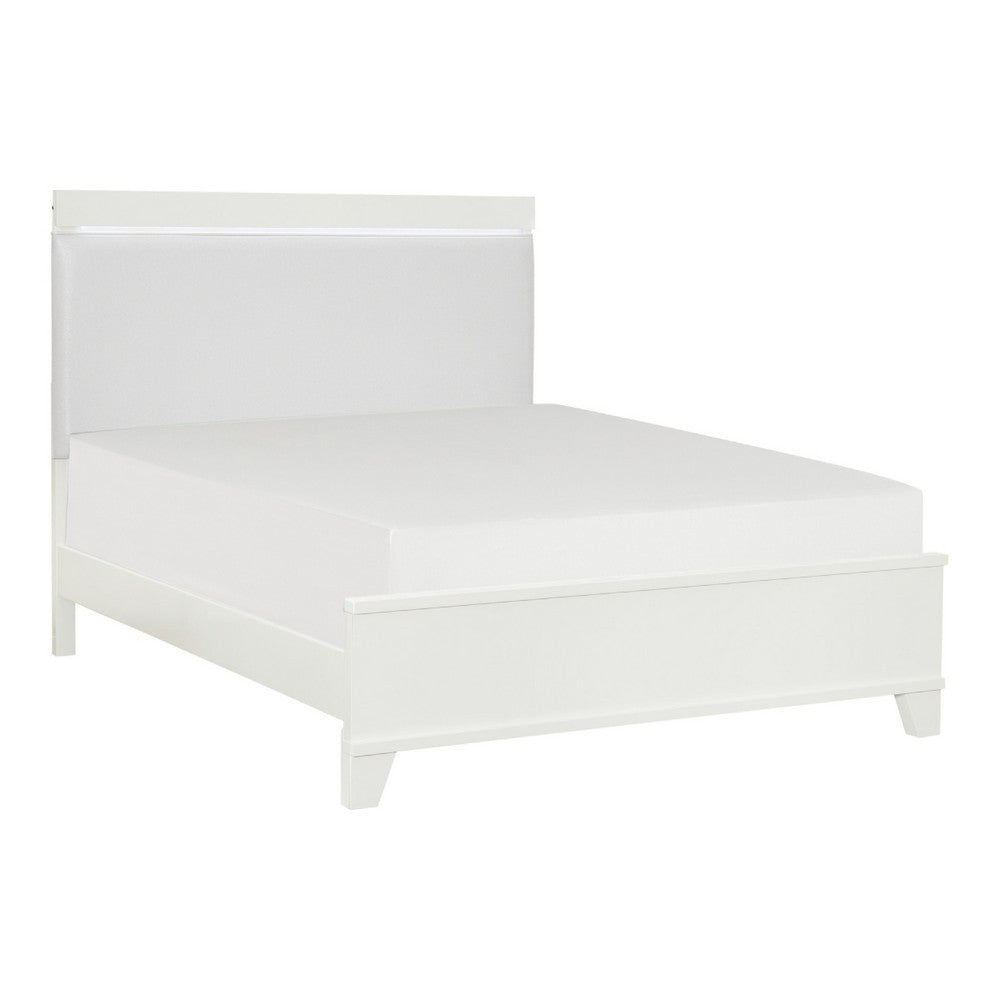 Dani Full Panel Bed | LED Headboard | Luxe White Faux Leather Upholstery
