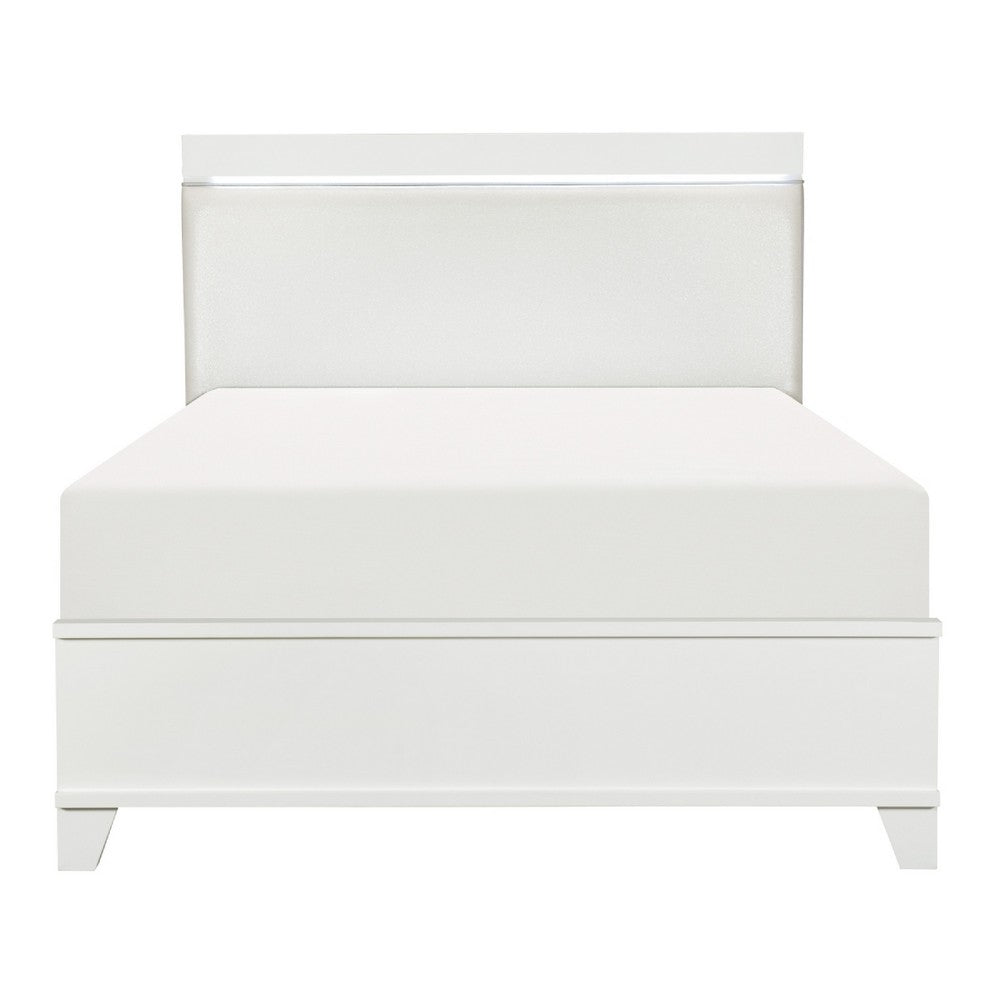 Dani Full Panel Bed | LED Headboard | Luxe White Faux Leather Upholstery