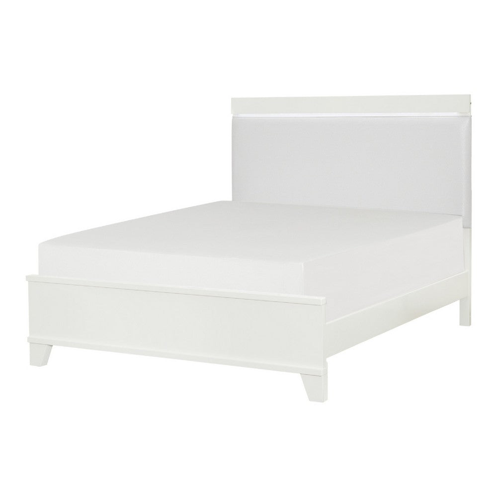 Dani Full Panel Bed | LED Headboard | Luxe White Faux Leather Upholstery