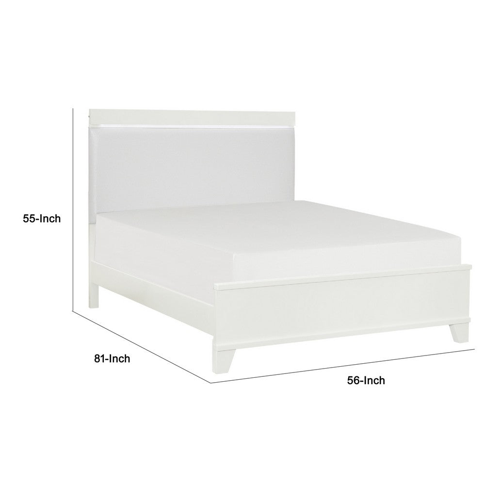 Dani Full Panel Bed | LED Headboard | Luxe White Faux Leather Upholstery