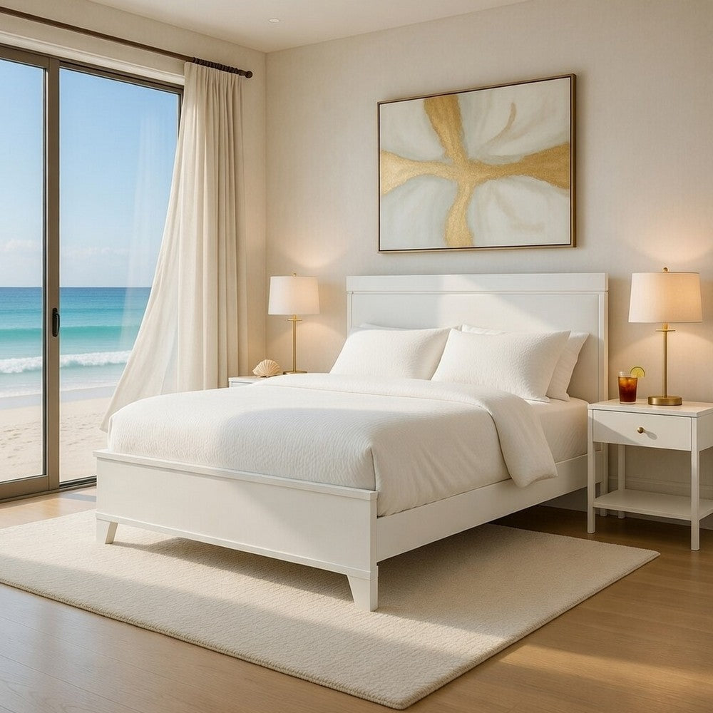 Dani Full Panel Bed | LED Headboard | Luxe White Faux Leather Upholstery
