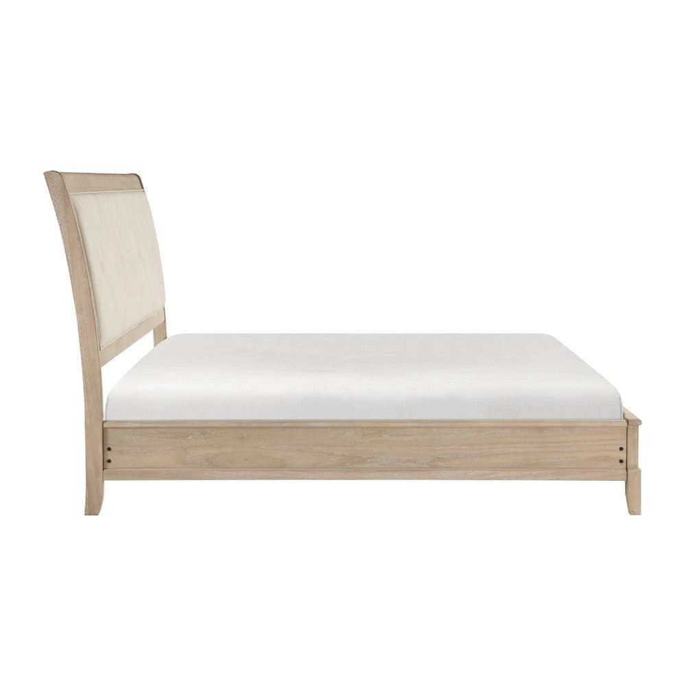 Hadly Full Bed | Tufted Headboard | Luxe Faux Leather Upholstery Beige Wood