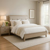 Hadly Full Bed | Tufted Headboard | Luxe Faux Leather Upholstery Beige Wood
