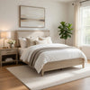 Hadly Full Bed | Tufted Headboard | Luxe Faux Leather Upholstery Beige Wood