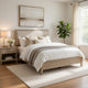 Hadly Full Bed | Tufted Headboard | Luxe Faux Leather Upholstery Beige Wood