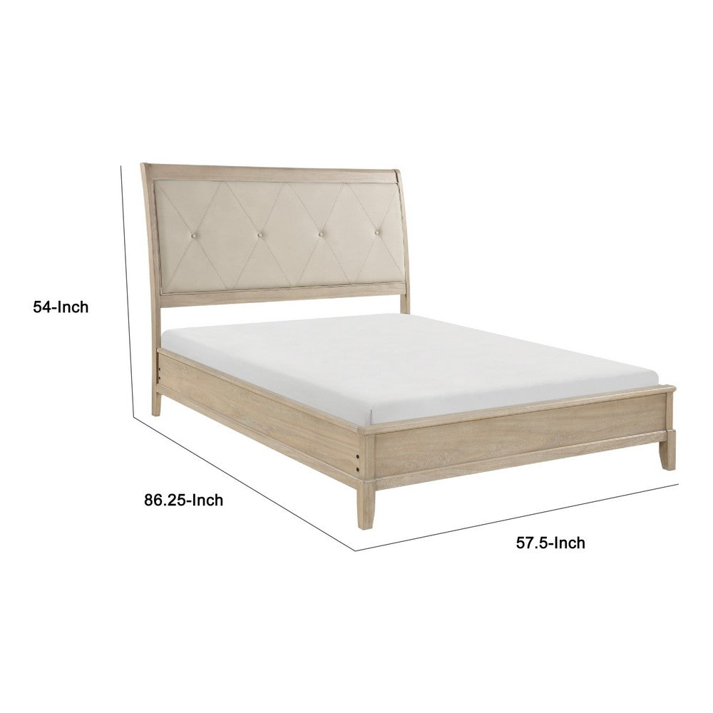 Hadly Queen Bed | Tufted Headboard | Luxe Faux Leather Upholstery Beige Wood