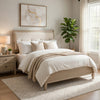 Hadly Queen Bed | Tufted Headboard | Luxe Faux Leather Upholstery Beige Wood