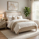 Hadly Queen Bed | Tufted Headboard | Luxe Faux Leather Upholstery Beige Wood