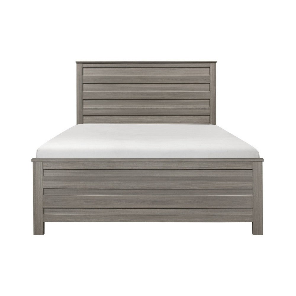 Waln King Bed | Horizontal Slats on Headboard & Footboard | Dark Gray Wood