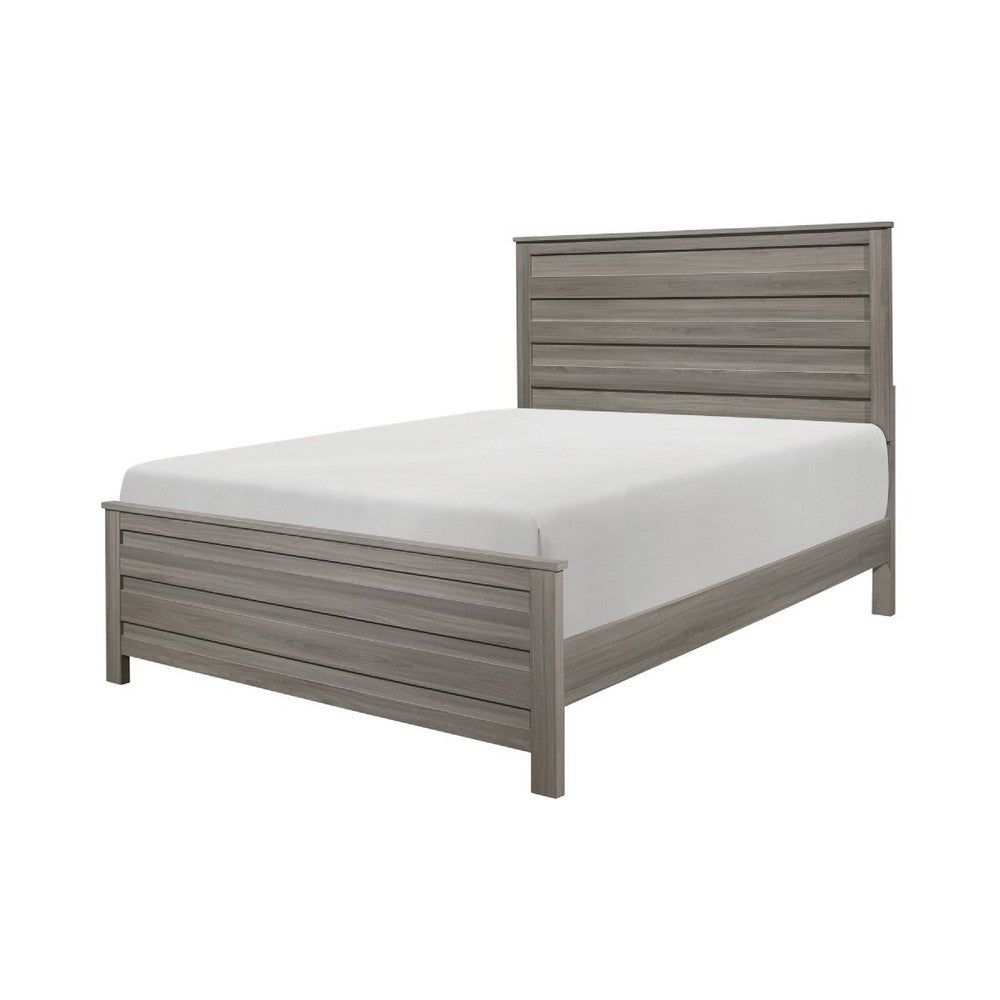 Waln King Bed | Horizontal Slats on Headboard & Footboard | Dark Gray Wood