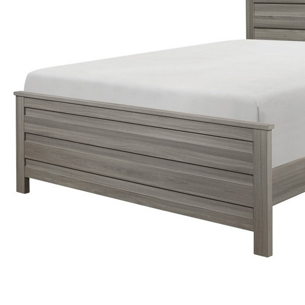 Waln King Bed | Horizontal Slats on Headboard & Footboard | Dark Gray Wood