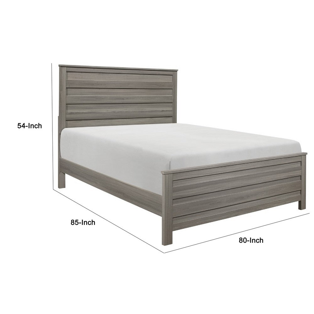 Waln King Bed | Horizontal Slats on Headboard & Footboard | Dark Gray Wood
