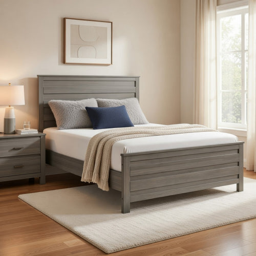 Waln King Bed | Horizontal Slats on Headboard & Footboard | Dark Gray Wood