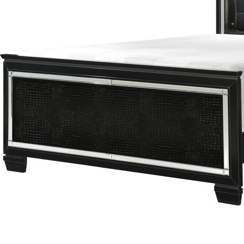 Lura Full Bed | LED Headboard | Embossed Panels | Tufted Black Faux Leather