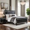 Lura Full Bed | LED Headboard | Embossed Panels | Tufted Black Faux Leather