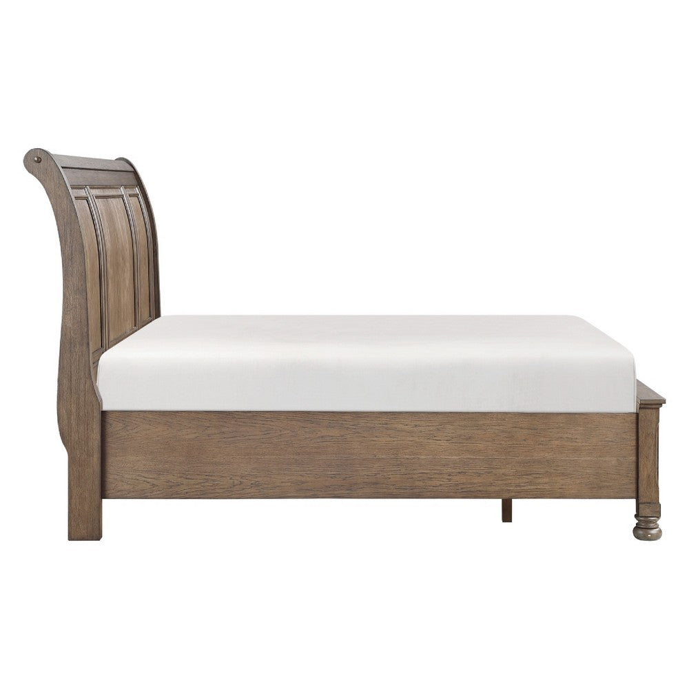 Bely Queen Sleigh Bed | Footboard Storage | Picture Frame Molding Brown Wood