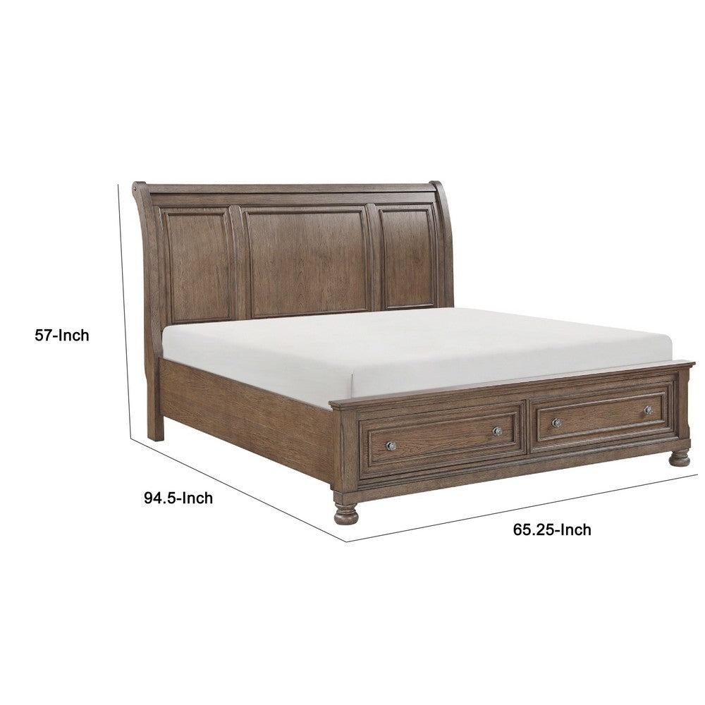 Bely Queen Sleigh Bed | Footboard Storage | Picture Frame Molding Brown Wood