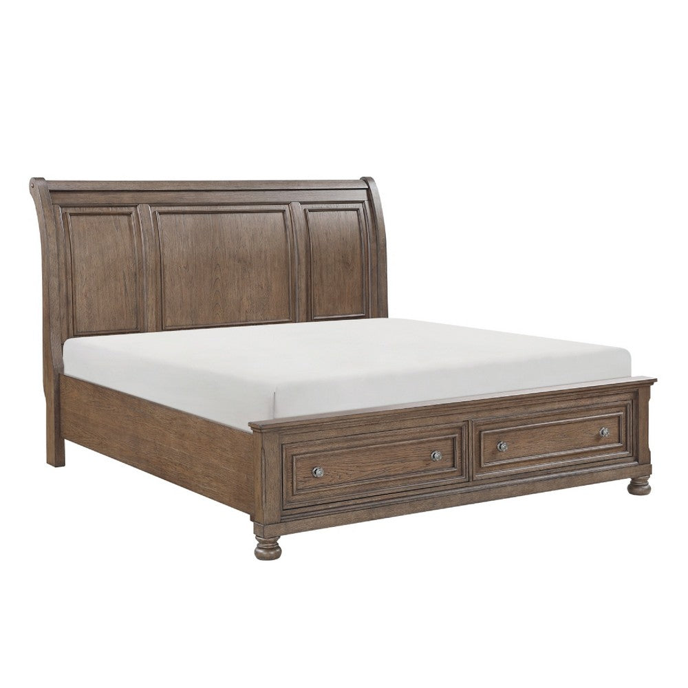 Bely King Sleigh Bed | Footboard Storage | Picture Frame Molding Brown Wood