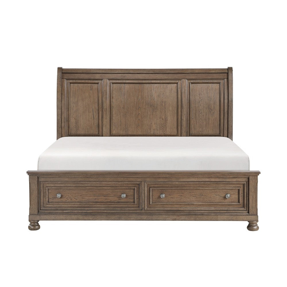 Bely King Sleigh Bed | Footboard Storage | Picture Frame Molding Brown Wood