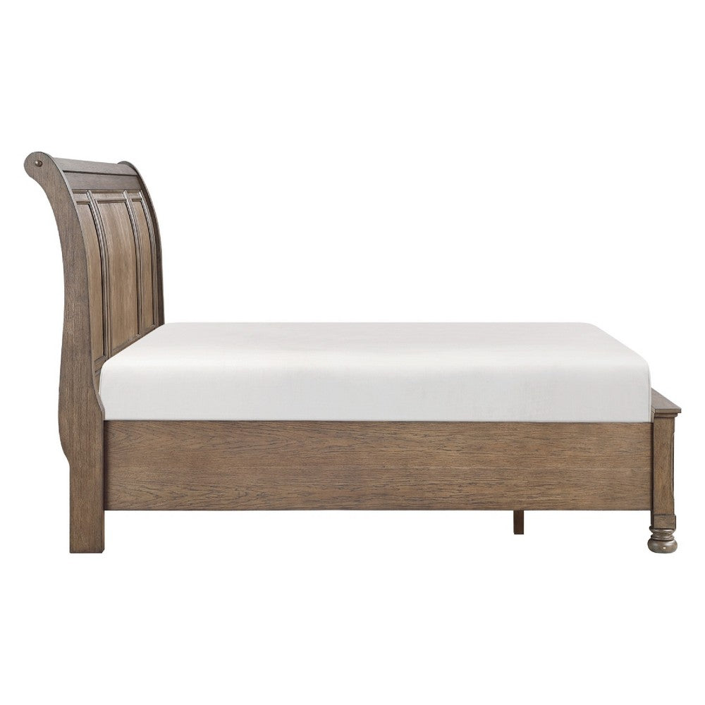 Bely King Sleigh Bed | Footboard Storage | Picture Frame Molding Brown Wood