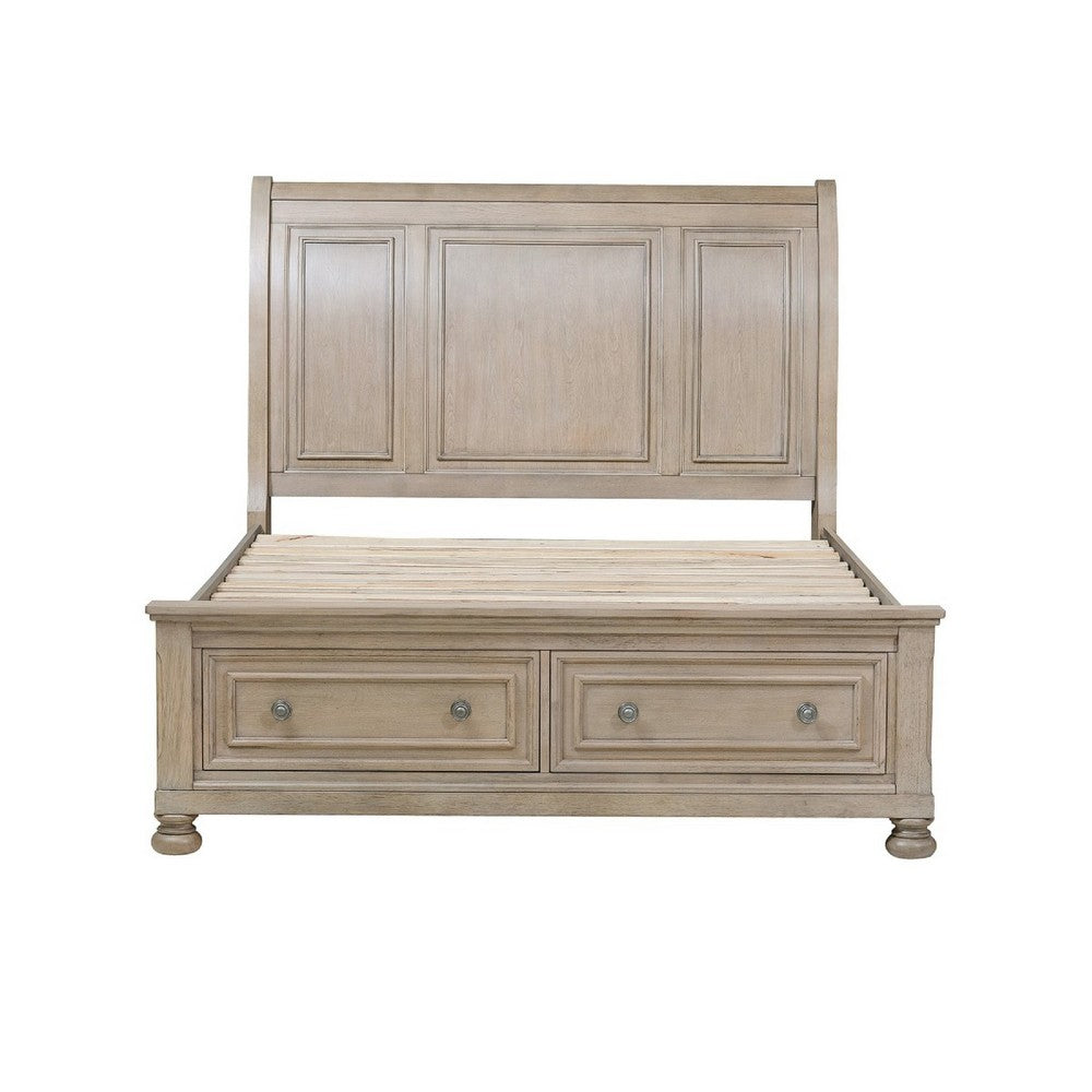 Bely King Sleigh Bed | Footboard Storage | Picture Frame Molding Taupe Gray
