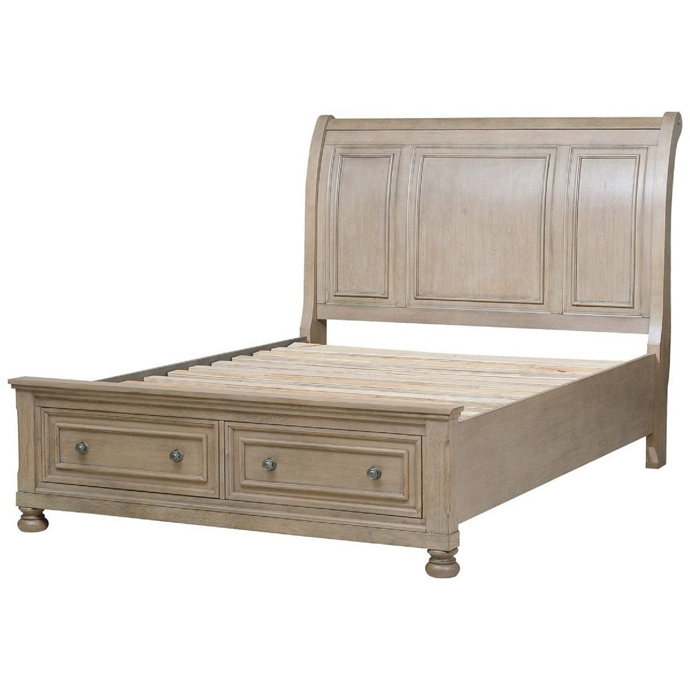 Bely King Sleigh Bed | Footboard Storage | Picture Frame Molding Taupe Gray