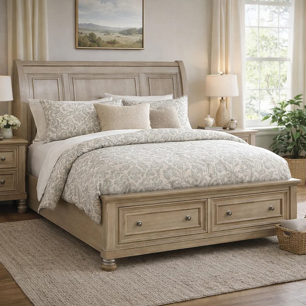 Bely King Sleigh Bed | Footboard Storage | Picture Frame Molding Taupe Gray