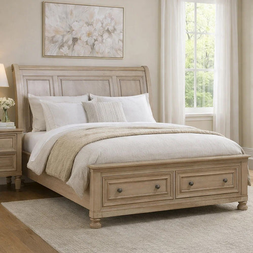 Bely King Sleigh Bed | Footboard Storage | Picture Frame Molding Taupe Gray