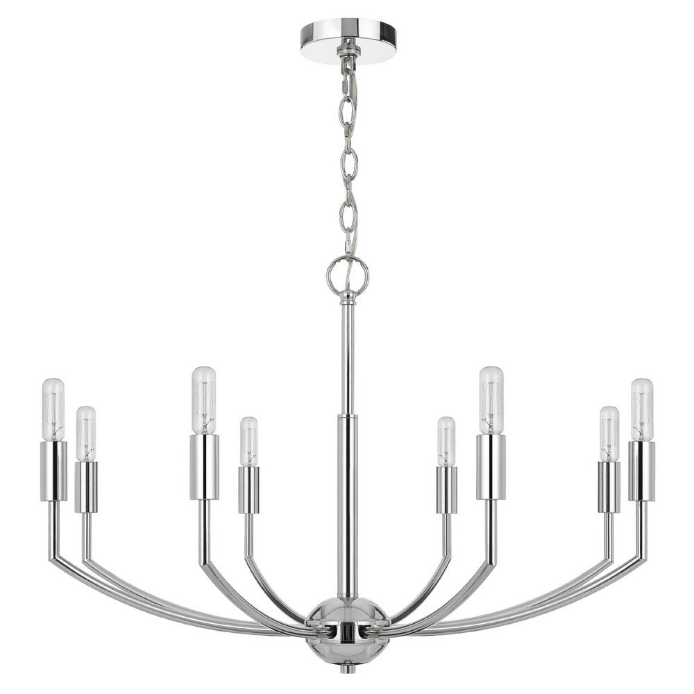 Kera 8 Light Candelabra Chandelier | 30" Wide Arm Modern Chrome Metal