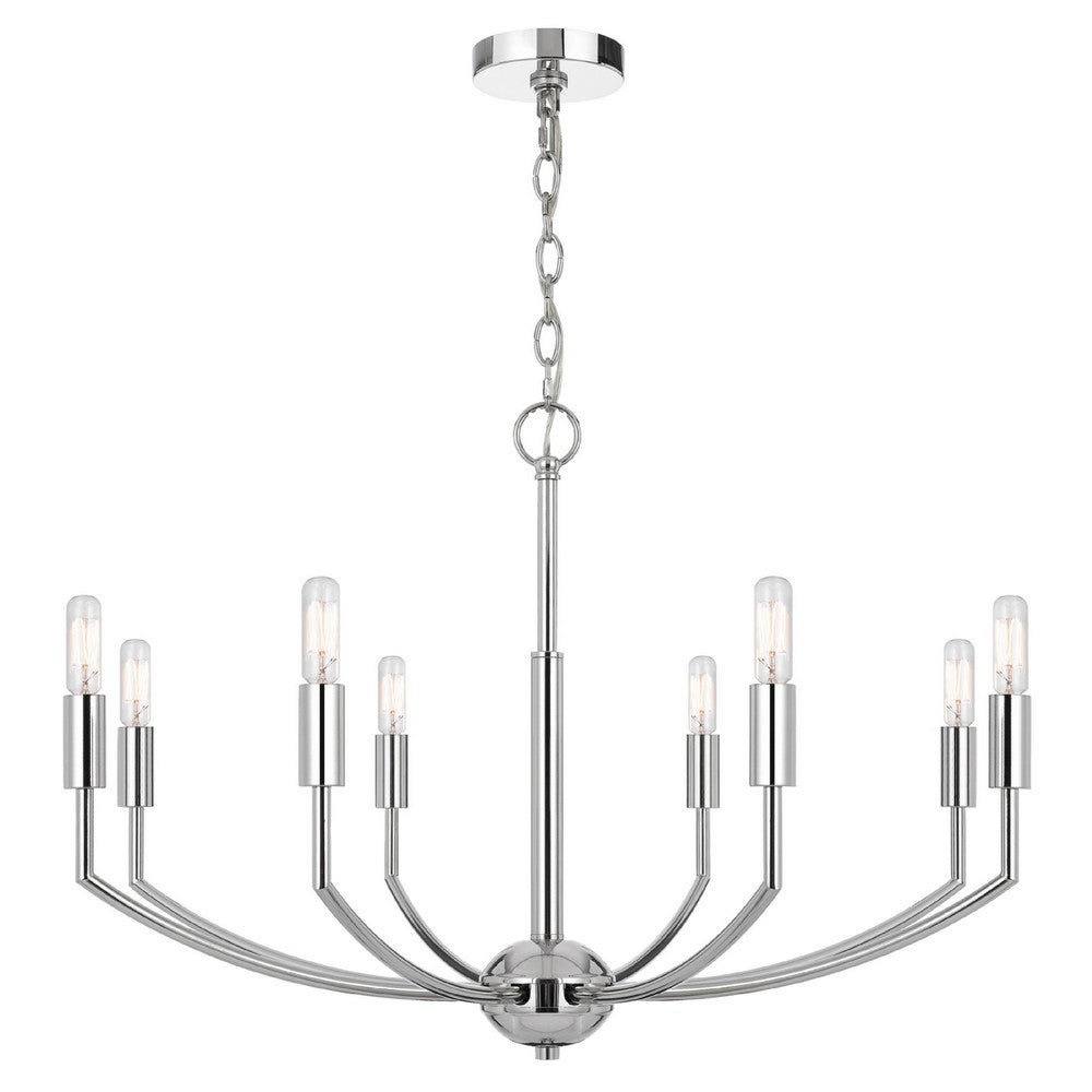 Kera 8 Light Candelabra Chandelier | 30" Wide Arm Modern Chrome Metal
