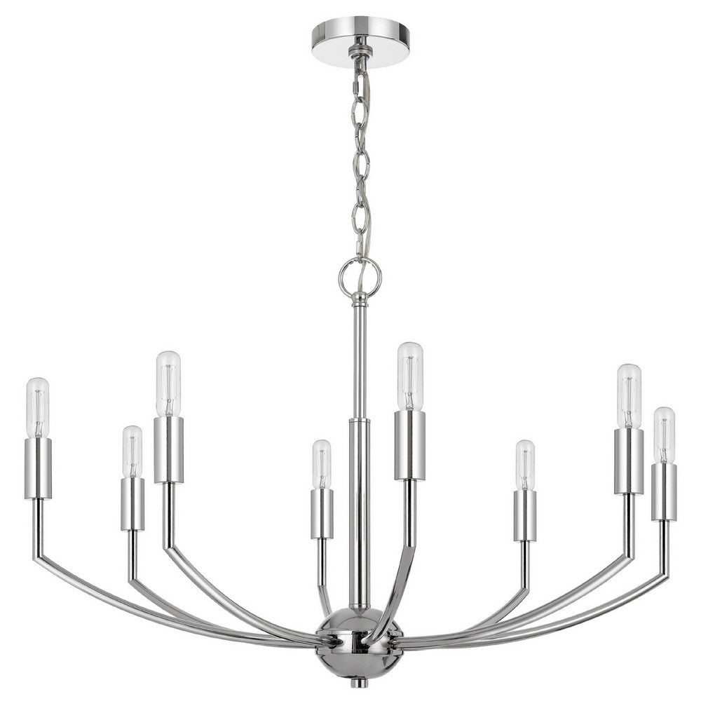 Kera 8 Light Candelabra Chandelier | 30" Wide Arm Modern Chrome Metal