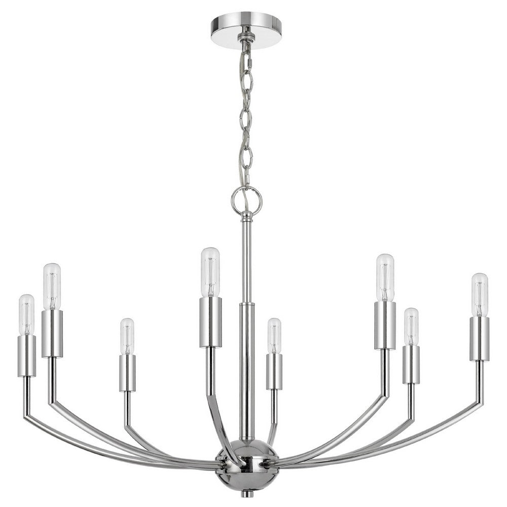 Kera 8 Light Candelabra Chandelier | 30" Wide Arm Modern Chrome Metal