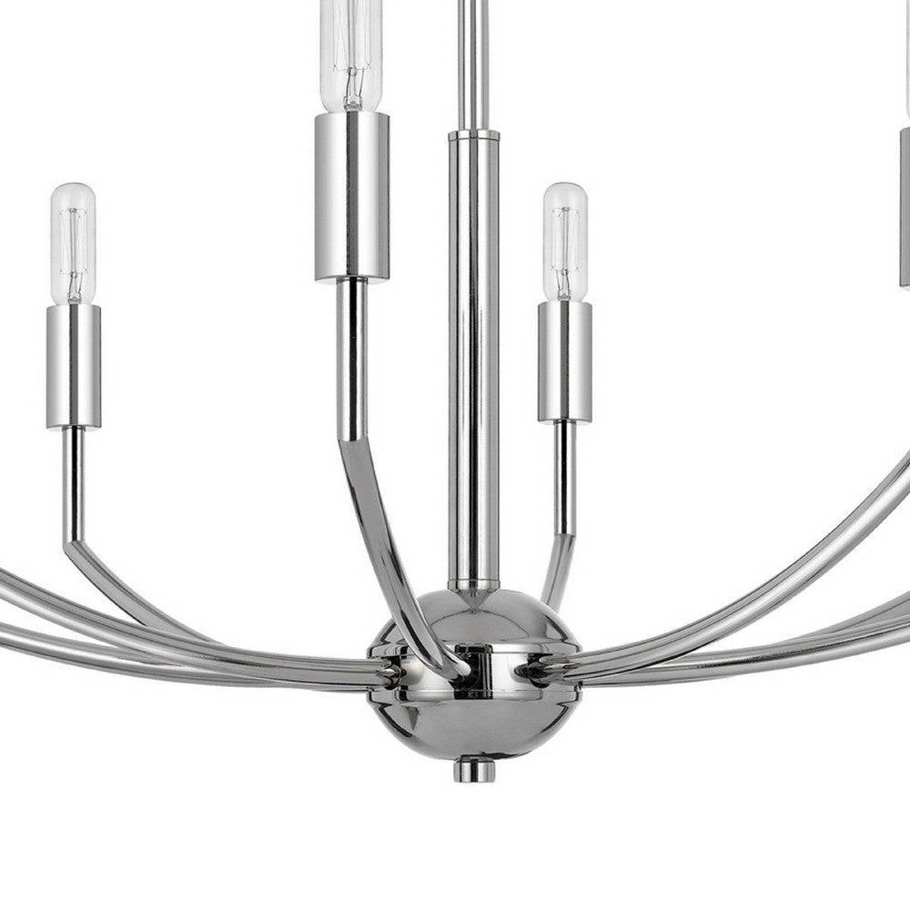 Kera 8 Light Candelabra Chandelier | 30" Wide Arm Modern Chrome Metal