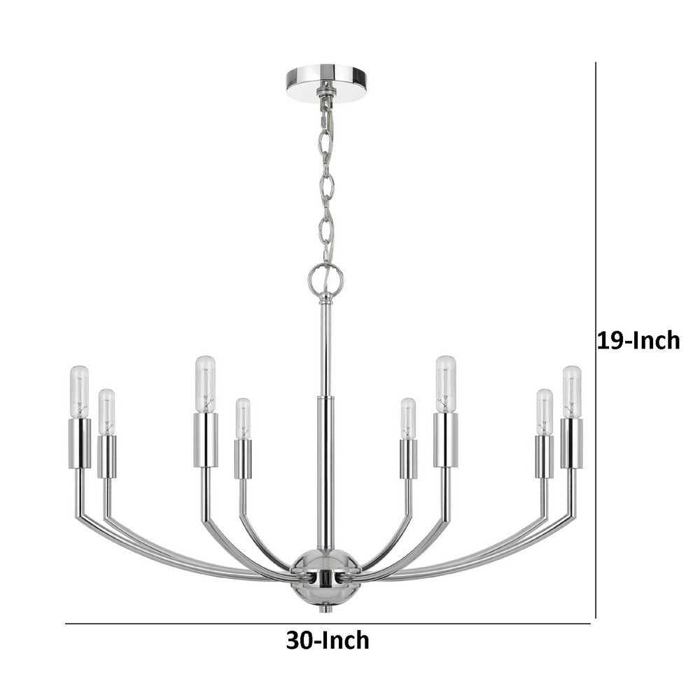 Kera 8 Light Candelabra Chandelier | 30" Wide Arm Modern Chrome Metal