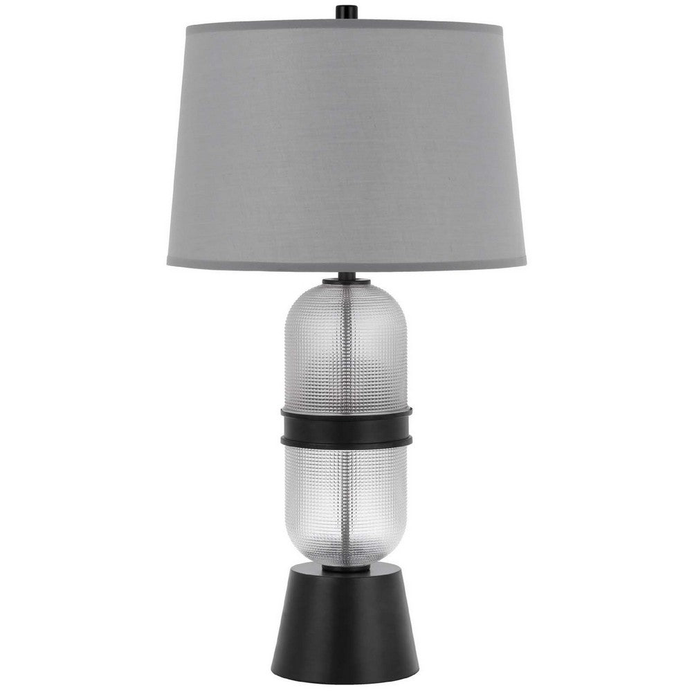 Table Lamp with LED Light | Gray Drum Shade | Frosted Glass Base | 29"