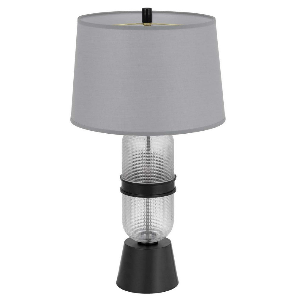 Table Lamp with LED Light | Gray Drum Shade | Frosted Glass Base | 29"