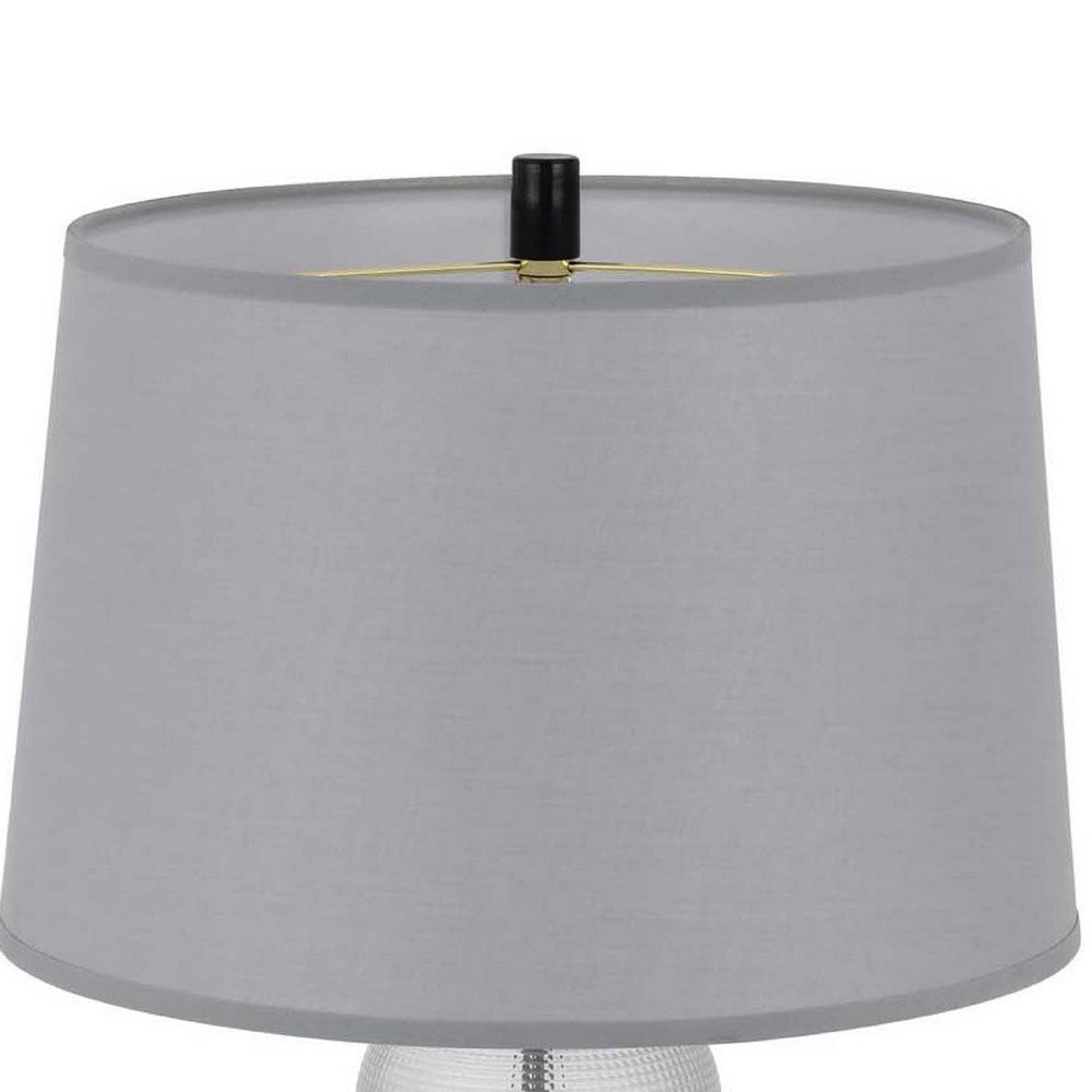 Table Lamp with LED Light | Gray Drum Shade | Frosted Glass Base | 29"