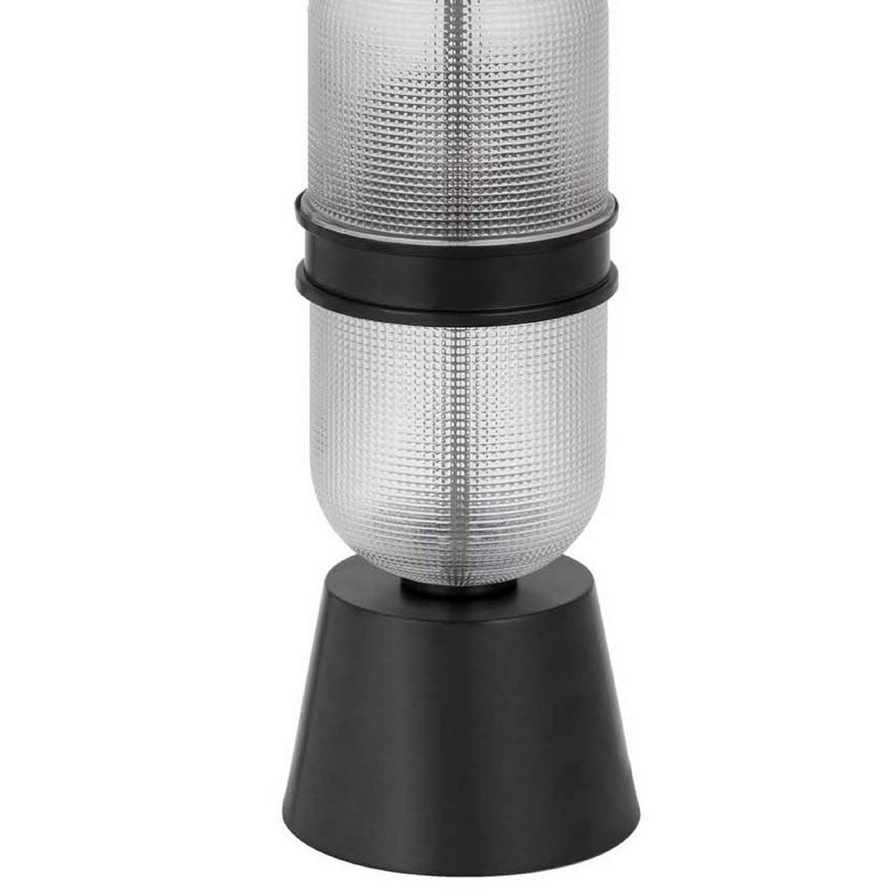 Table Lamp with LED Light | Gray Drum Shade | Frosted Glass Base | 29"