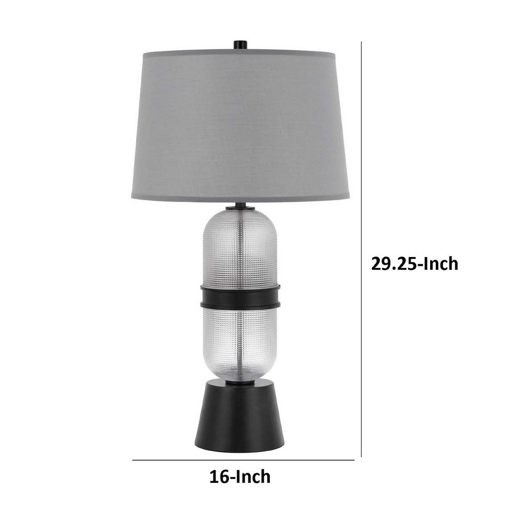 Table Lamp with LED Light | Gray Drum Shade | Frosted Glass Base | 29"