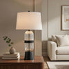 Table Lamp with LED Light | Gray Drum Shade | Frosted Glass Base | 29"