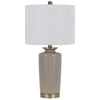 Table Lamp | White Drum Shade | 26" Sand Gray Ceramic Vase Base