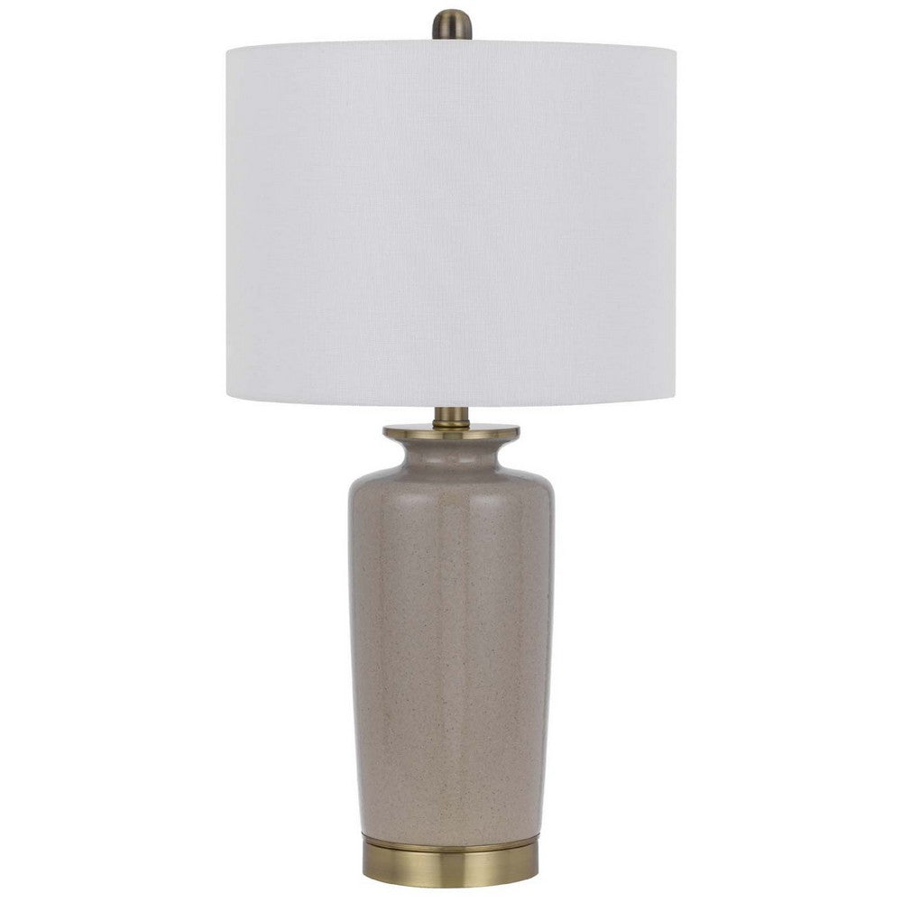 Table Lamp | White Drum Shade | 26" Sand Gray Ceramic Vase Base