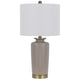 Table Lamp | White Drum Shade | 26" Sand Gray Ceramic Vase Base