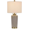 Table Lamp | White Drum Shade | 26" Sand Gray Ceramic Vase Base