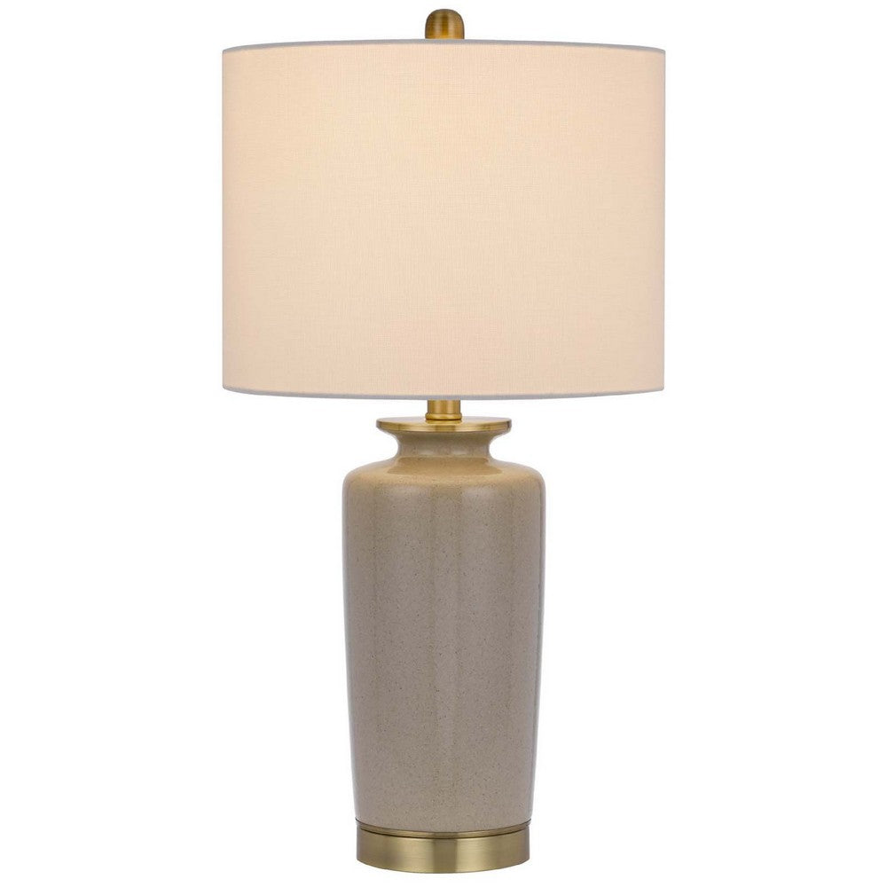 Table Lamp | White Drum Shade | 26" Sand Gray Ceramic Vase Base