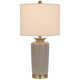 Table Lamp | White Drum Shade | 26" Sand Gray Ceramic Vase Base